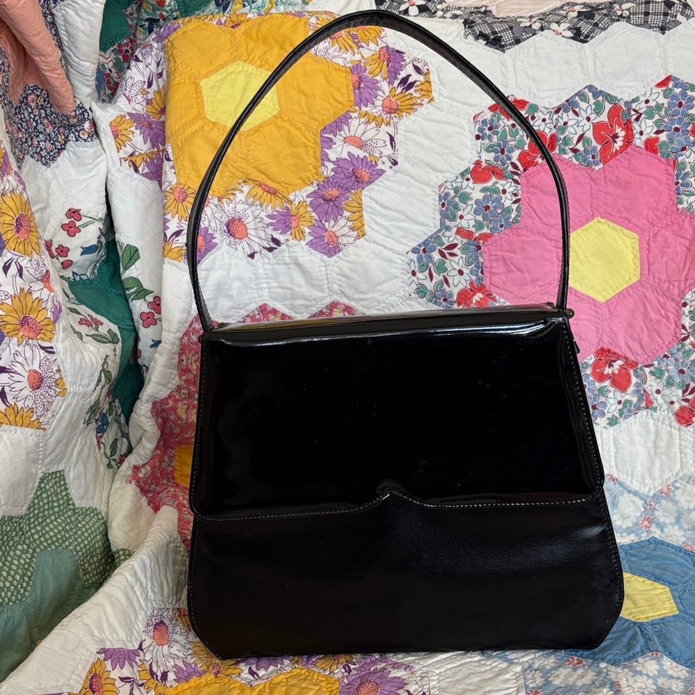 Vintage 1960’s Black Women's Patent + Matte Handbag